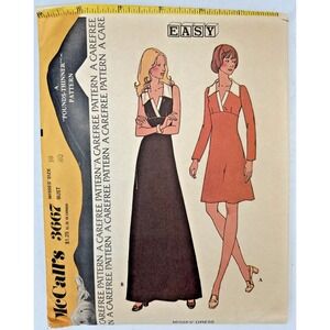 VTG 1970's McCalls 3667 Empire Waist Collar Dress Carefree Easy Uncut Size 18